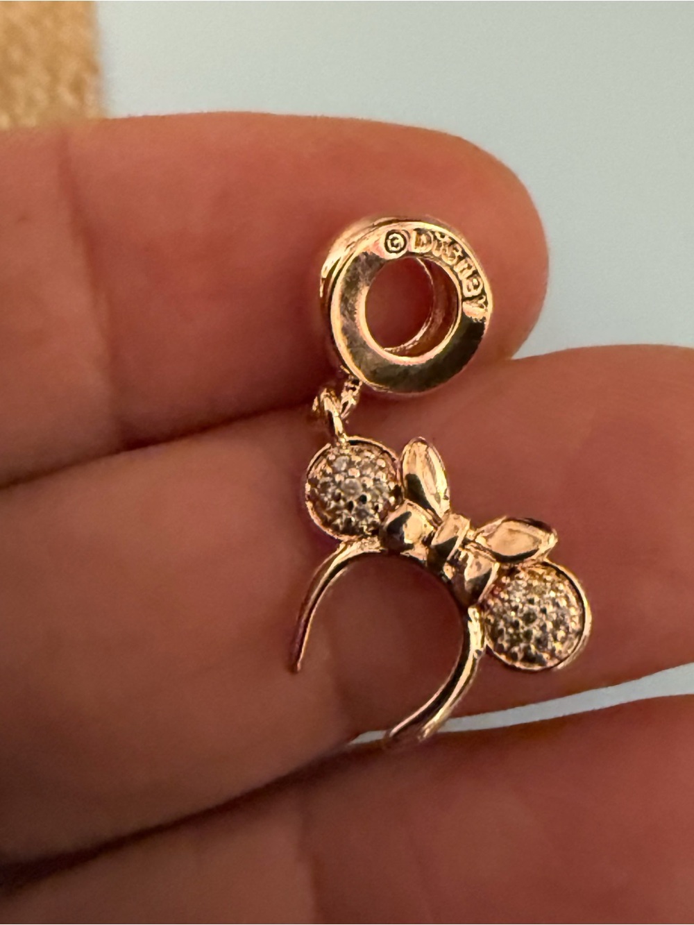 Disney Rose Gold Minnie Mouse Pavé Dangle Charm